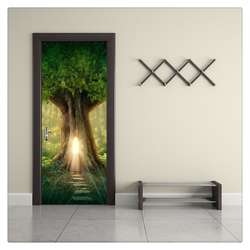 Hot 3d Door Sticker Magic Tree House Wallpaper Door Mural Cartoon