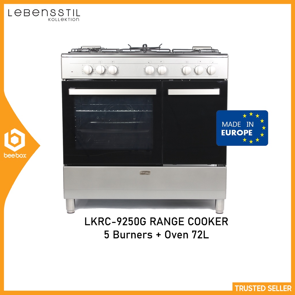 Lebensstil LKRC-9250G Freestanding Professional Range Cooker 5 Burners Gas Hob with 72 Litre Oven Capacity