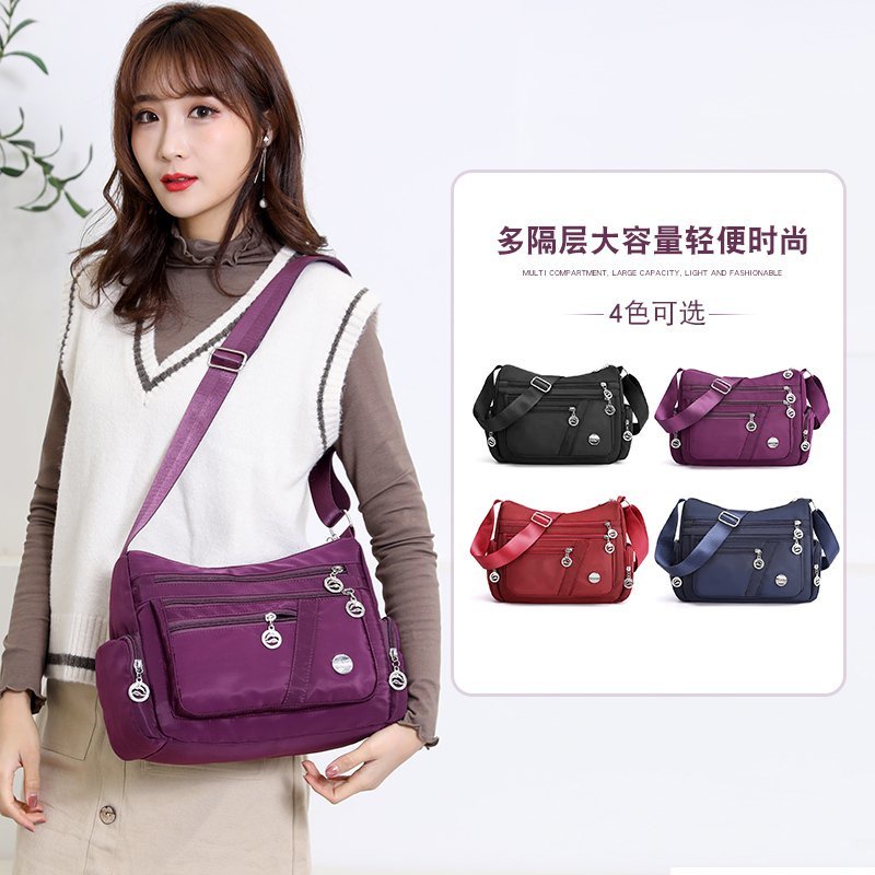 Middle-Elderly Elderly Zipper Female Bag Multi-Layer Mother New Style Oxford Cloth Canvas Large Capacity Shoulder Temperament Cross-Body