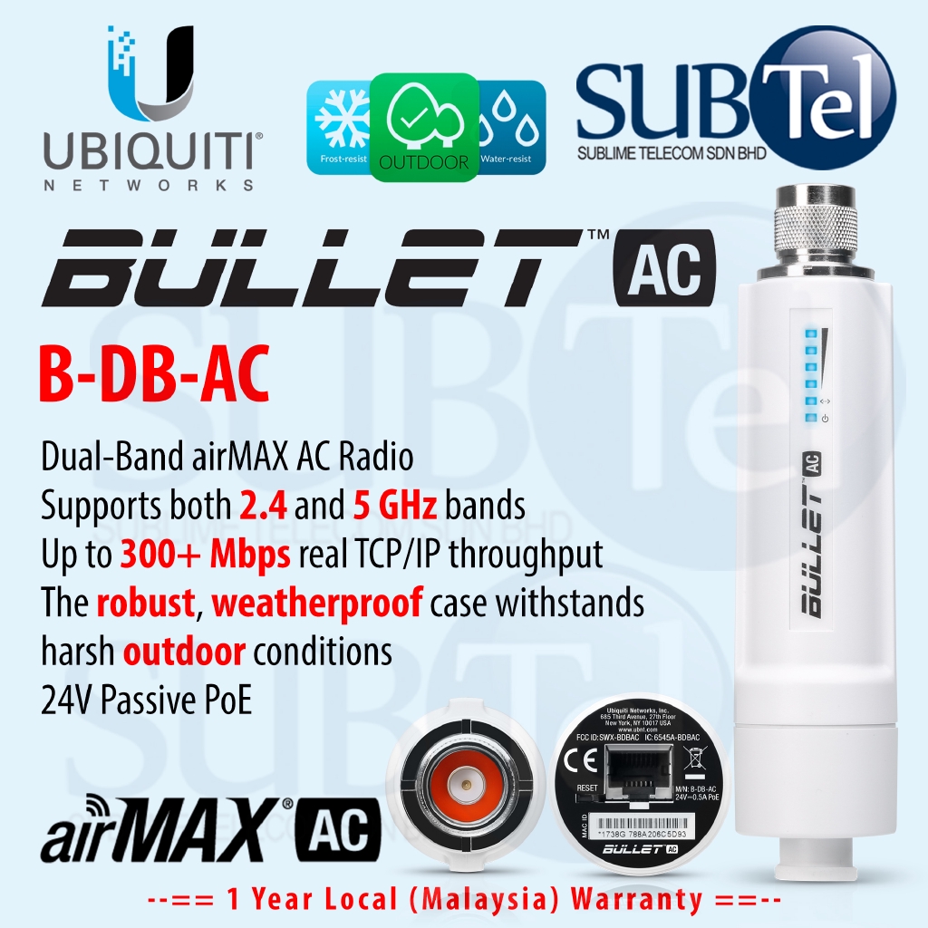 Ubiquiti Access Point B-DB-AC BULLET AC Dual-Band airMAX AC Radio Dedicated  Wi-Fi Management Shopee Malaysia