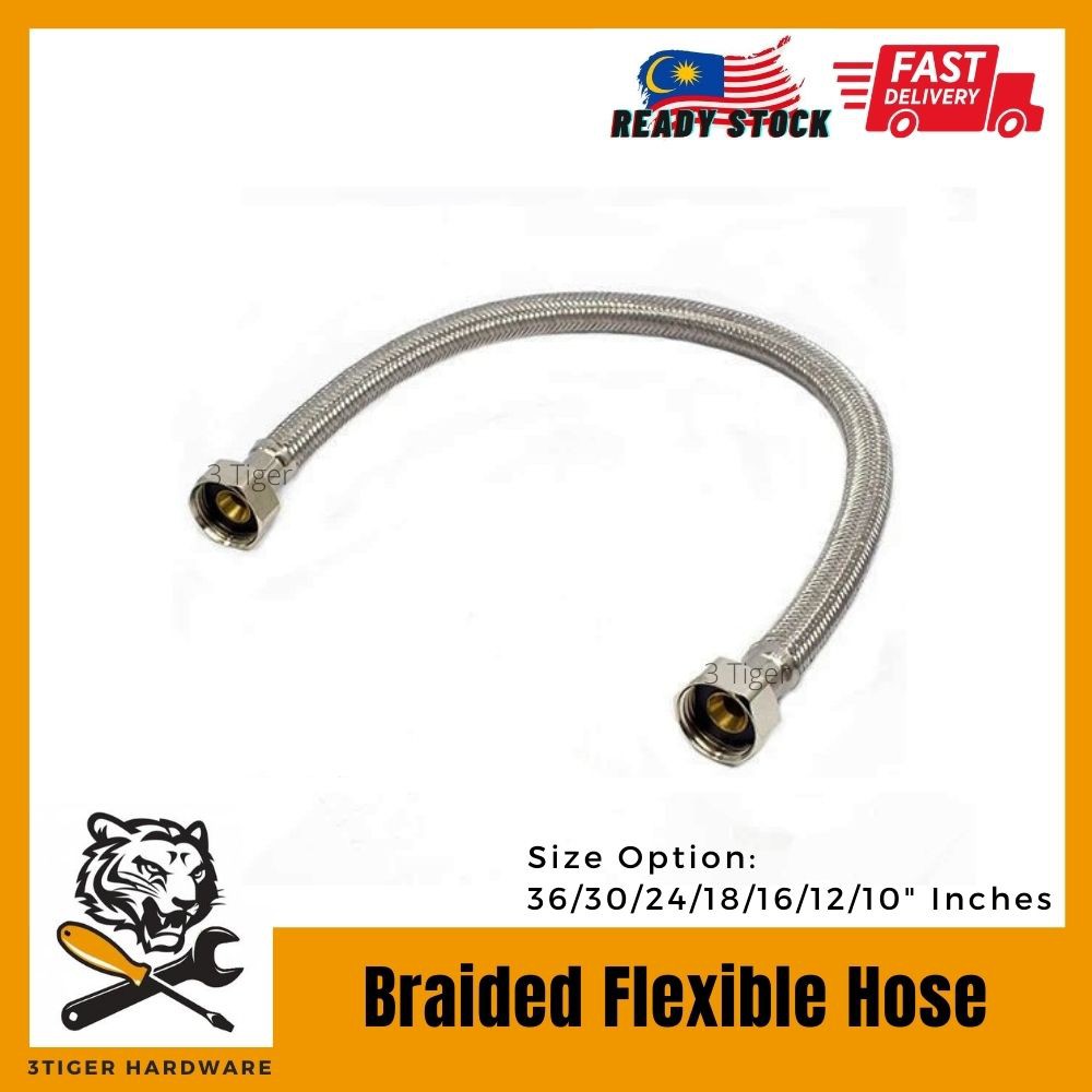 Joymi (Ready Stock) SUS304 Stainless Steel Braided High Pressure Flexible Water Hose Kitchen Tap Intake Pipe