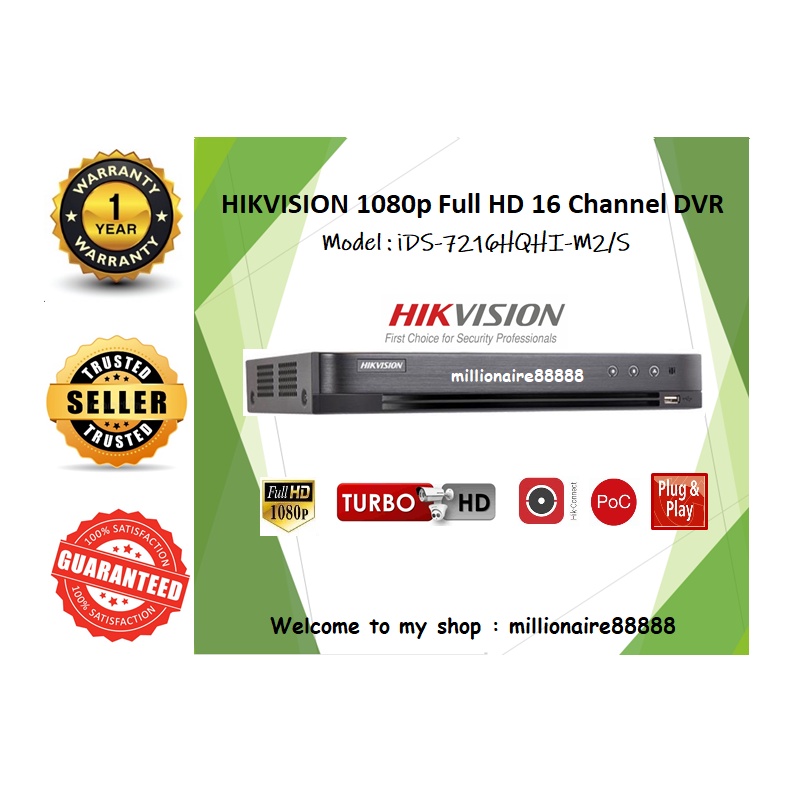 Hikvision Hd Tvi 1080p 2mp 16 Channel Digital Video Recorder Ds 7216hqhi M2 S Turbo Hd Dvr Without Hard Disc Shopee Malaysia