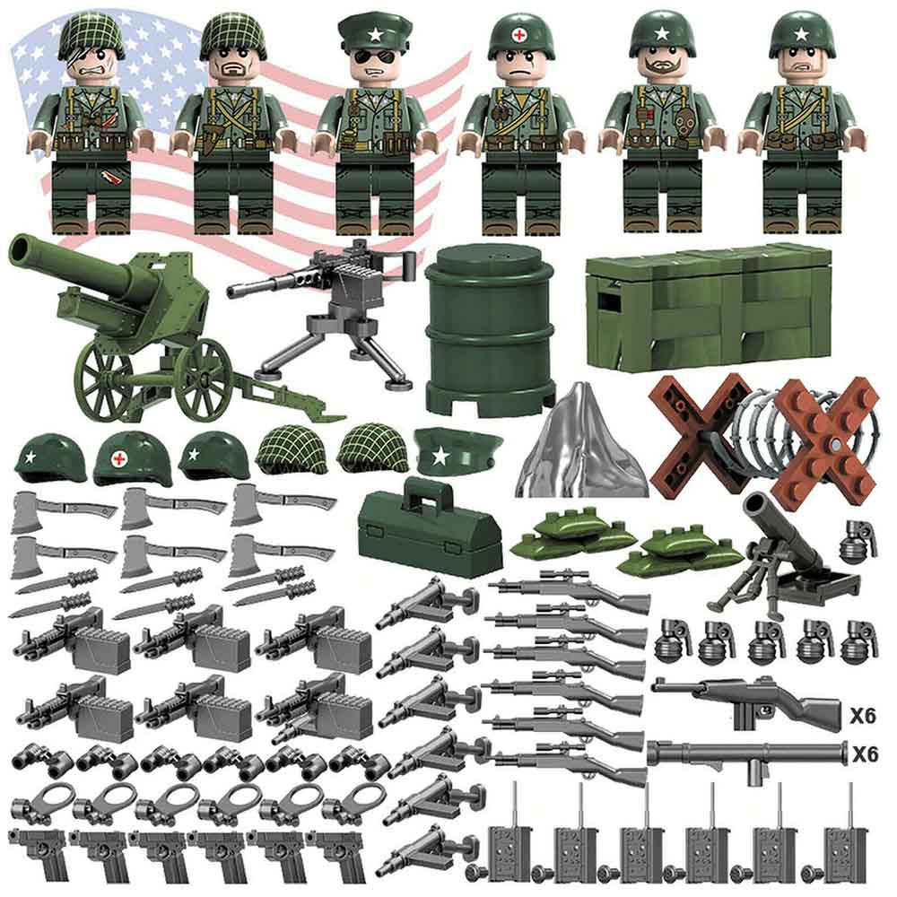 Military Base WW2 Set 8 Army guns Soldiers Germany Blocks Fit Lego A 