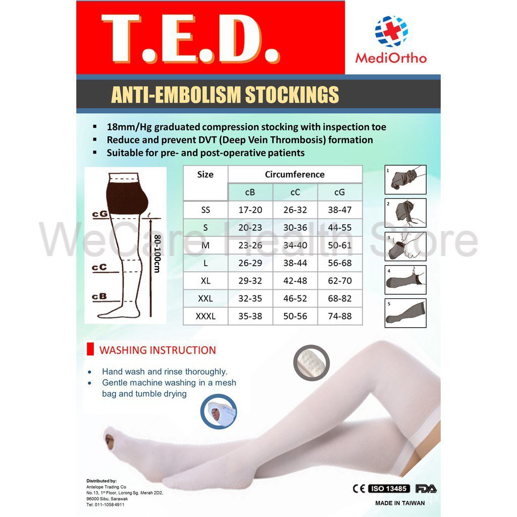 Mediortho anti embolism compression stockings ted thigh length deep