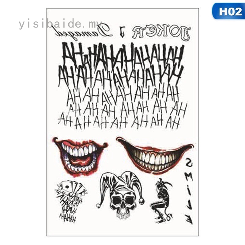 Yisibaide Halloween Cosplay The Joker Design Hahaha Waterproof Temporary Tattoo Stickers Arm Body Face Decal Shopee Malaysia