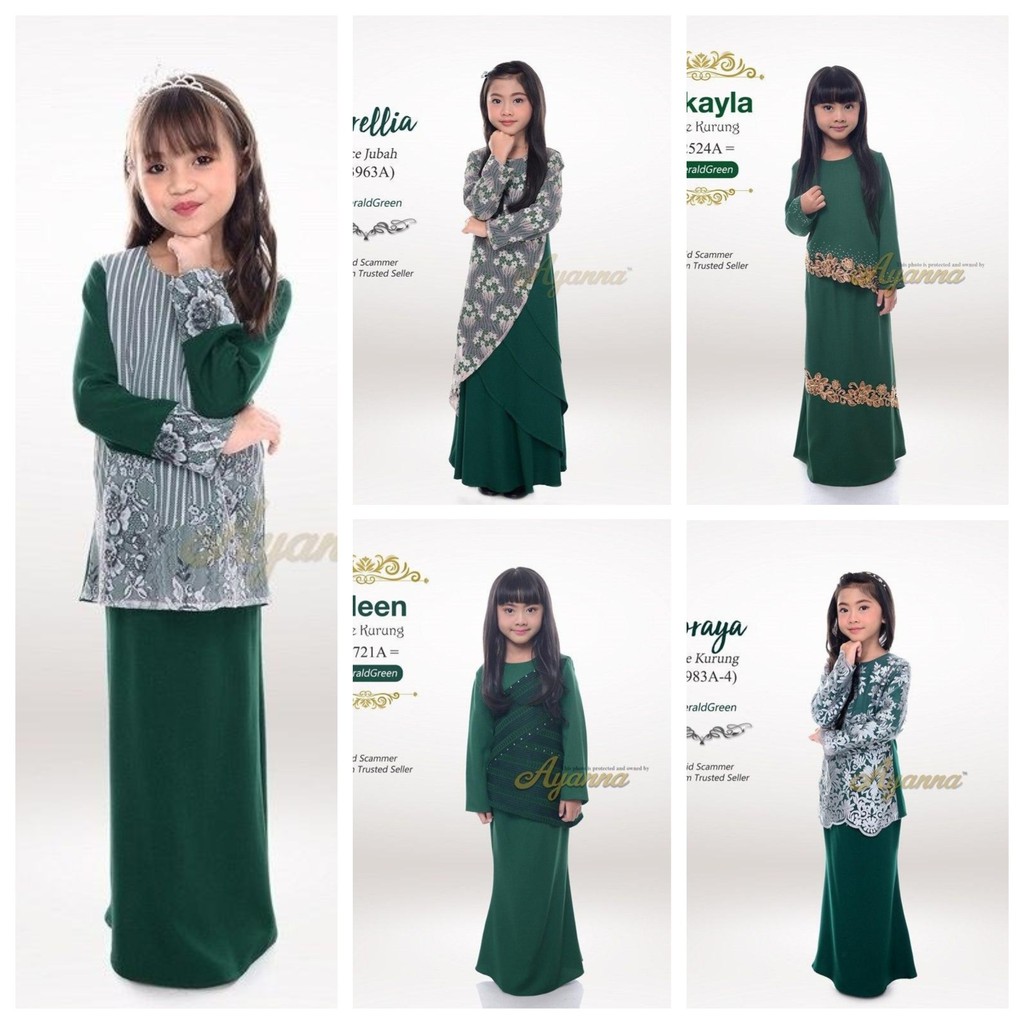  Baju  Kurung  Budak  Emerald Green BAJUKU