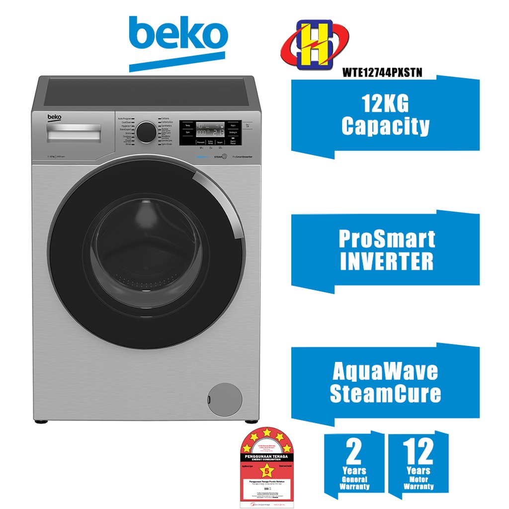 Beko Washing Machine (12KG) ProSmart Inverter AquaWave SteamCure Front