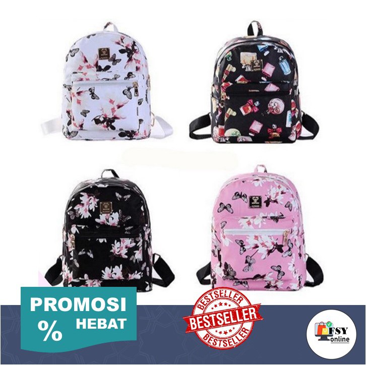 Ready Stock Beg Sandang Belakang Wanita Bercorak Untuk Travel Shopping Style Casual Santai Women Backpacks