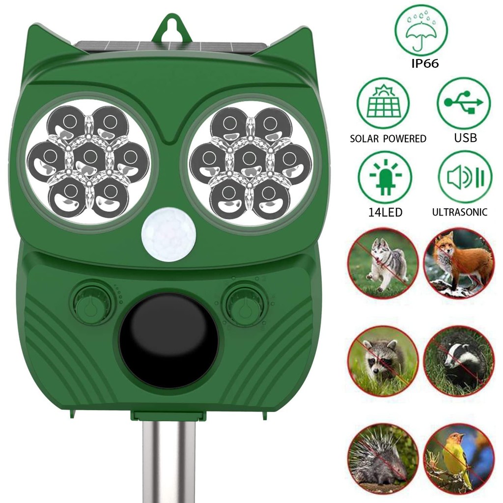 Protecteur Ultrasonique Anti-oiseaux Et Chats - Solaire Et Rechargeable - Portée 8m - Alarme, Ultrasons, LED - Pour Jardin Et étang