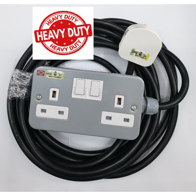 HEAVY DUTY Extension (Fajar 1.5mm Pure Copper) 5M Wire UMS 2 Gang