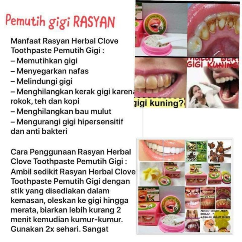 Pemutih Gigi Rasyan Herbal Toothpaste 25g Whitening Teeth Shopee Malaysia