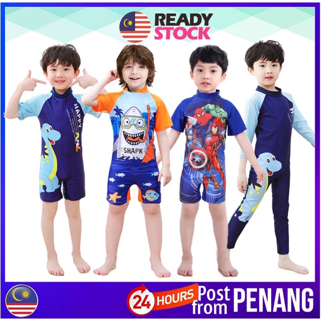 [#107]🇲🇾PENANG READY STOCK 🌸One Piece Kids Mcqueen Spider men Long Sleeve / Short Sleeve Swimming Suit Swimwear