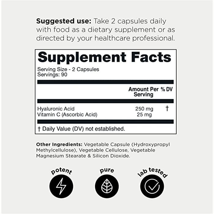 2 Packs, Ultra High Purity Hyaluronic Acid Capsules 95+ Highly
