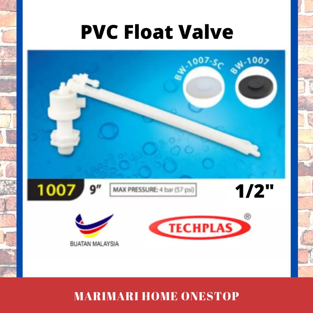 TECHPLAS 1007 1/2"x9" PVC Plastic Float Valve (MADE IN MALAYSIA