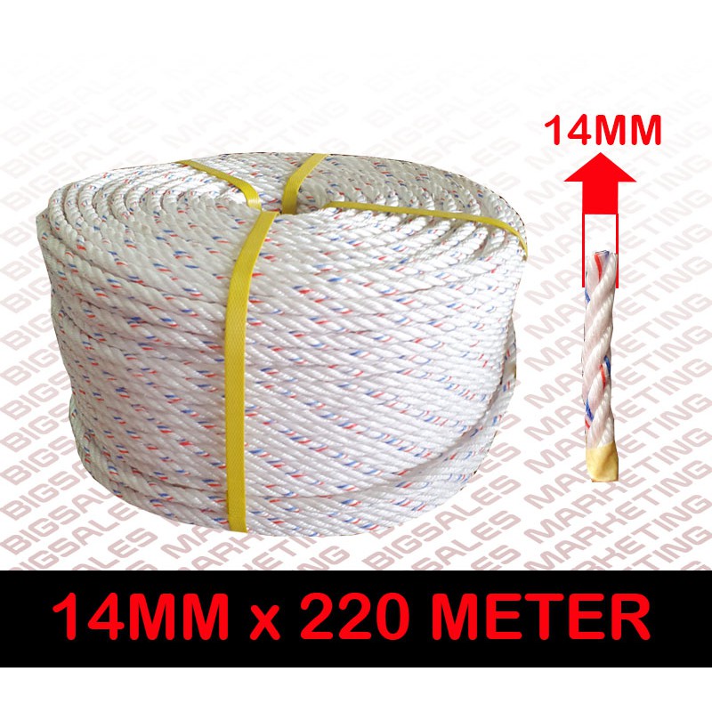 BIGSALES 14mm x 220 Meter Nylon WHITE PP Rope / Tali Lembu PP Rope ...