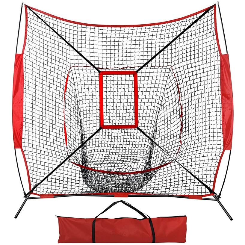7'×7' Baseball Softball Practice Net with Strike Zone Hitting