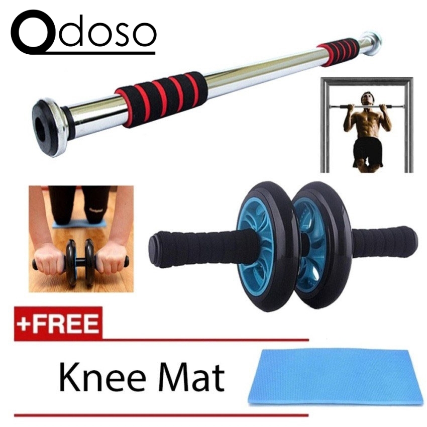 Bundle GB001 Heavy Duty Chrome Pull Up Exercise Bar+Double Wheel AB