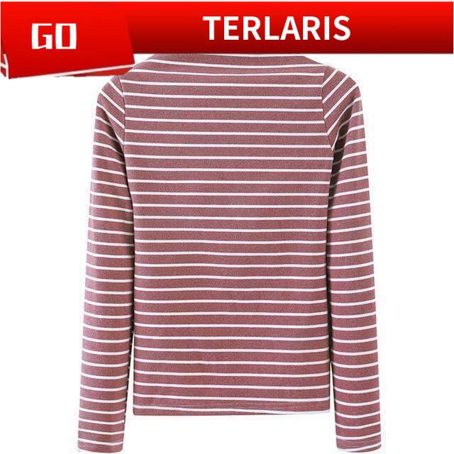 Ready Stock Baju Viral Perempuan Baju Viral Blouse Viral Baju Belang Musim Luruh Dan Musim Sejuk Ditambah Dengan Kemeja T Shirt Pelajar Perempuan Bergaris Kemeja Seluar Dalam Lengan Panjang Berkolar Setengah Tinggi