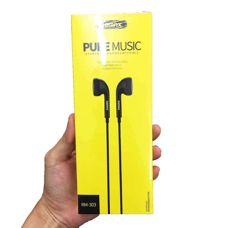 REMAX RM303 PURE MUSIC FLAT EAR EARPHONE HIGH FIDELITY SOUND (BLACK