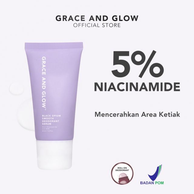 Grace and Glow Black Opium Bright and Smooth Deodorant Roll On Serum 50ml - Underarm Brightening and Smoothing Armpit Skin with 5% Niacinamide