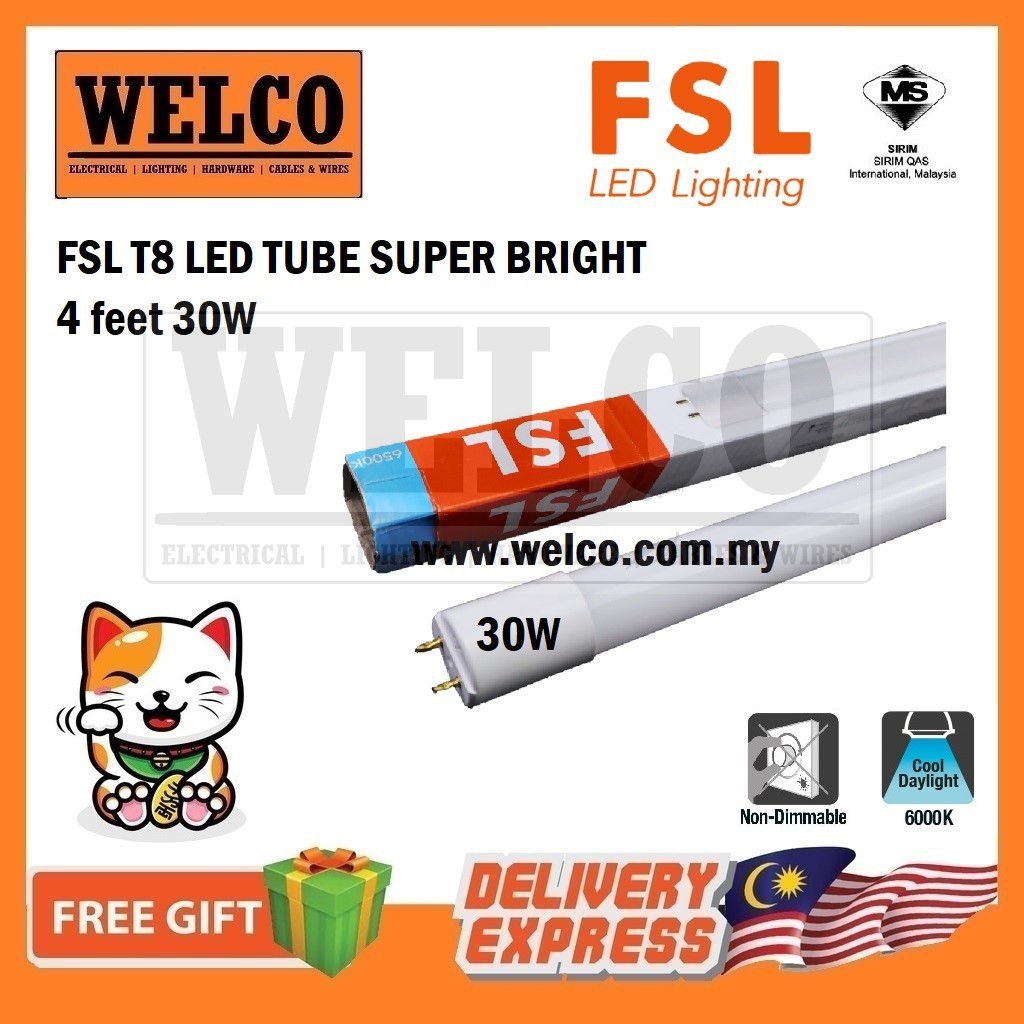 FSL T8 30W LED GLASS TUBE EXTRA BRIGHT HIGH LUMEN [10pcs/25pcs] 100% ...