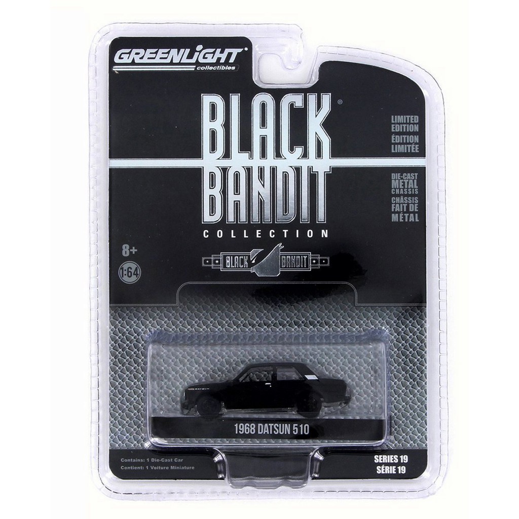 GREENLIGHT BLACK BANDIT 1968 DATSUN 510 1/64 DIECAST CAR BLACK 27950-A