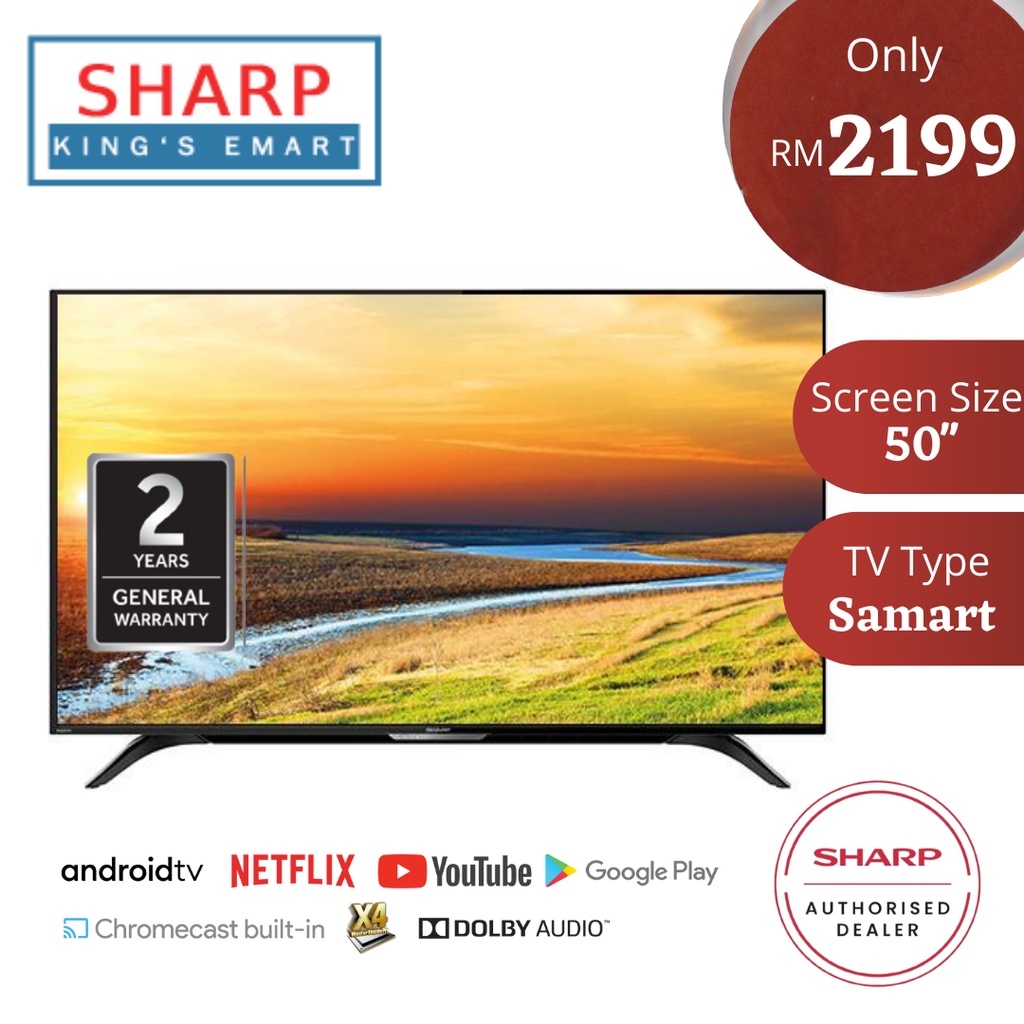 SHARP AQUOS 50 Inch Android TV 4K UHD Bluetooth Netflix YouTube Google