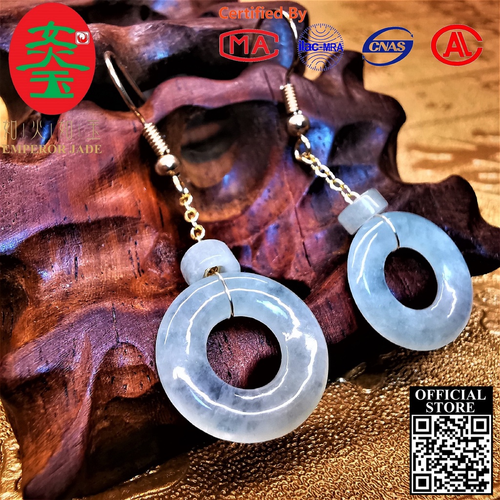 Emperor Jade Myanmar Jadeite Grade A Jade Icy Transparent Donut Earring【c/w Certificate】缅甸翡翠A等玉冰种水透甜甜圈耳环【附证】