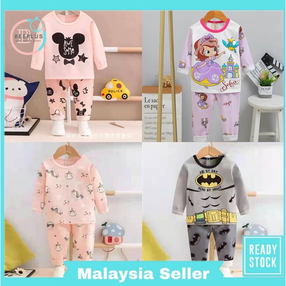 Beeplus 1-12 years children's pajamas clothing pink minnie grey batman pink unicorn long-sleeve cotton set 2pcs roundnec