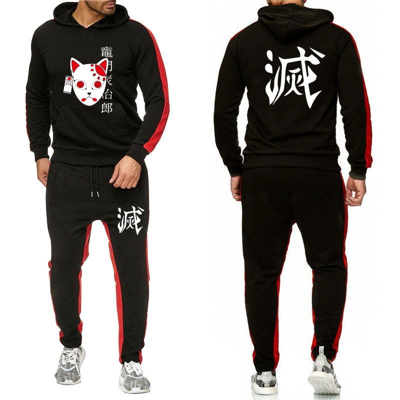 fleece anime demon slayer hoodies and pants streetwear men hoodie  sweatshirt men tracksuit keep warm sweatpants suit