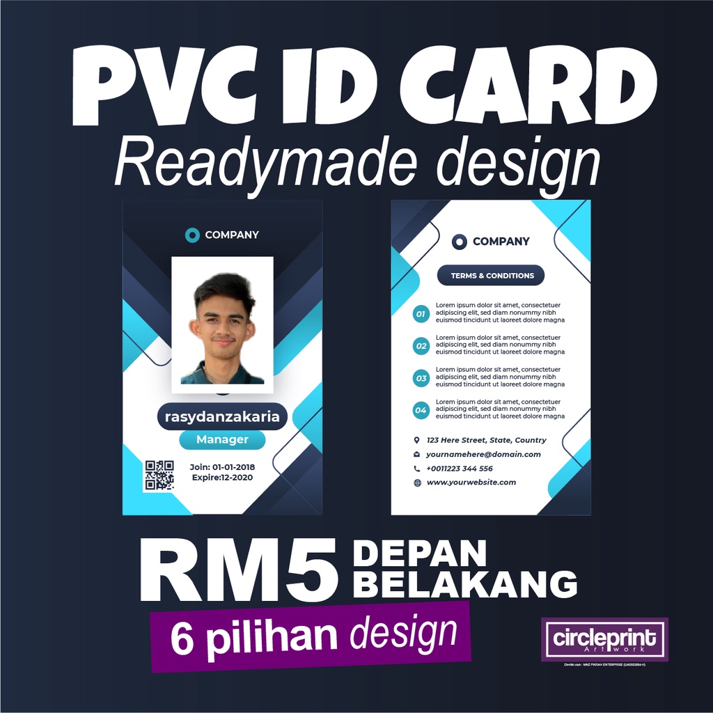 ID Card Custom (No Min Order 1 Pcs Pun Boleh) Depan Belakang RM 5 Sahaja! 86mm x 54mm