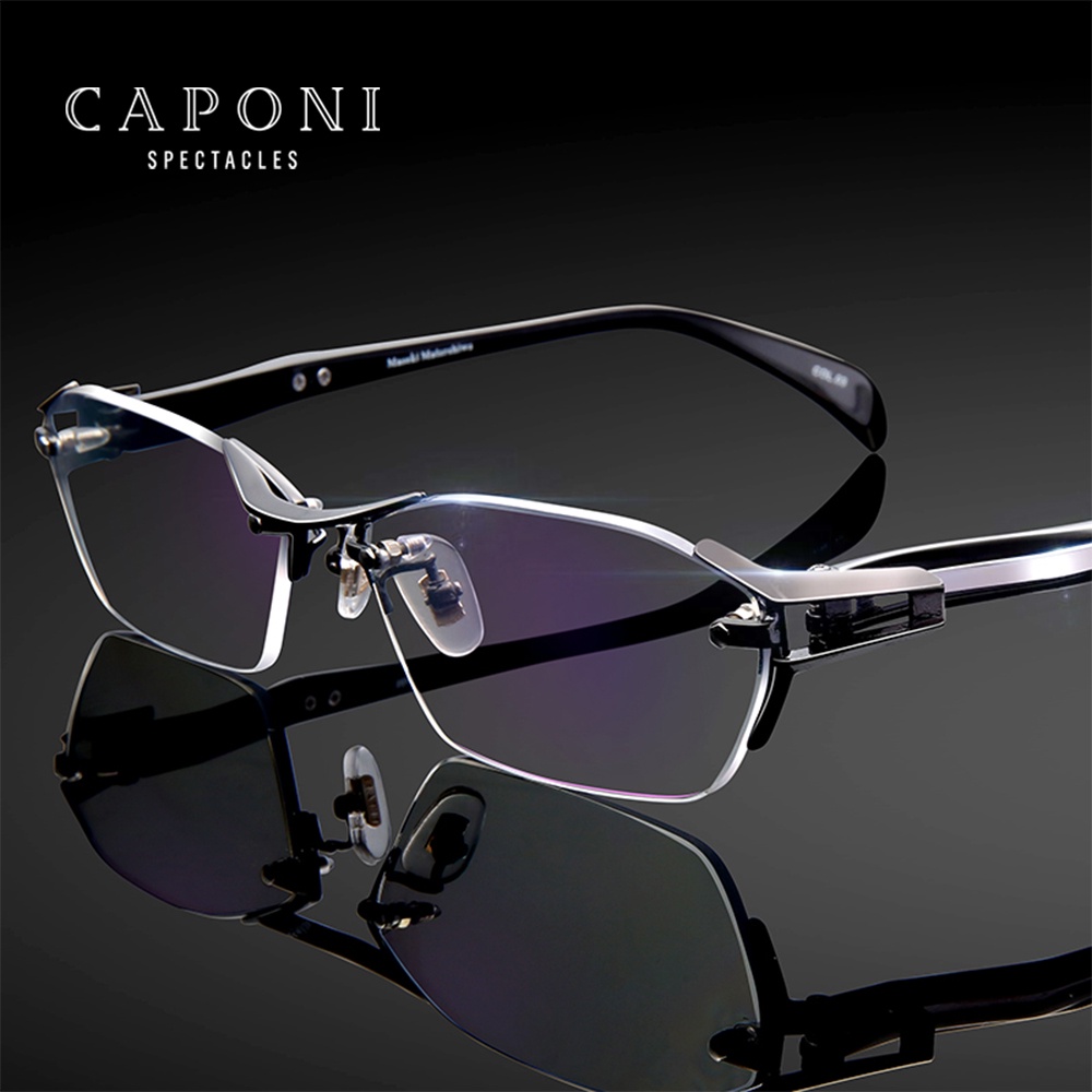 CAPONI Pure Titanium Glasses Frame Men Rimless Design Square Business