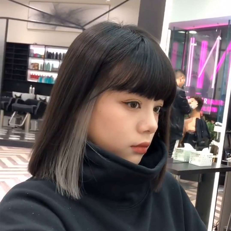 Hanging Ear Dyed Wig Female Short Straight Hair Korean Women Black Gray  Gradient Color Short Hair Air Bangs | Shopee Malaysia