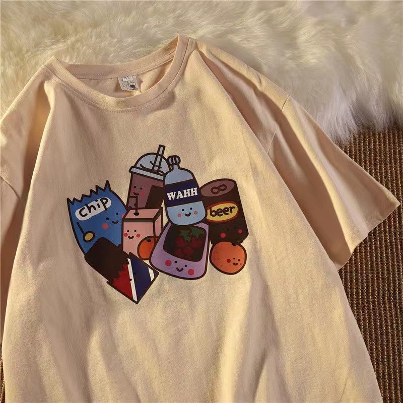 [99Studios] new 2022 Hong Kong style foodie short-sleeved T-shirt men's loose Korean style ins Super Harajuku style versatile half-sleeved student top