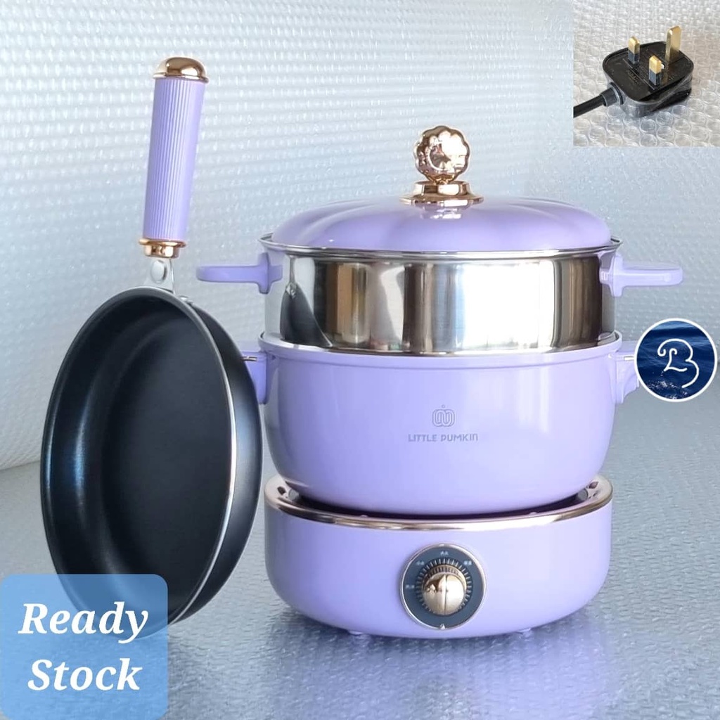 Beautiful Purple Cookware Set with Electrical Steamboat Grill, Pan, Steamer Grid, 3 L Pot, Non