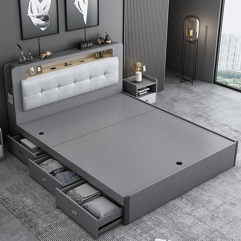 Modern Bed Frame With Hydraulic Storage Drawer Queen King Tatami Murah