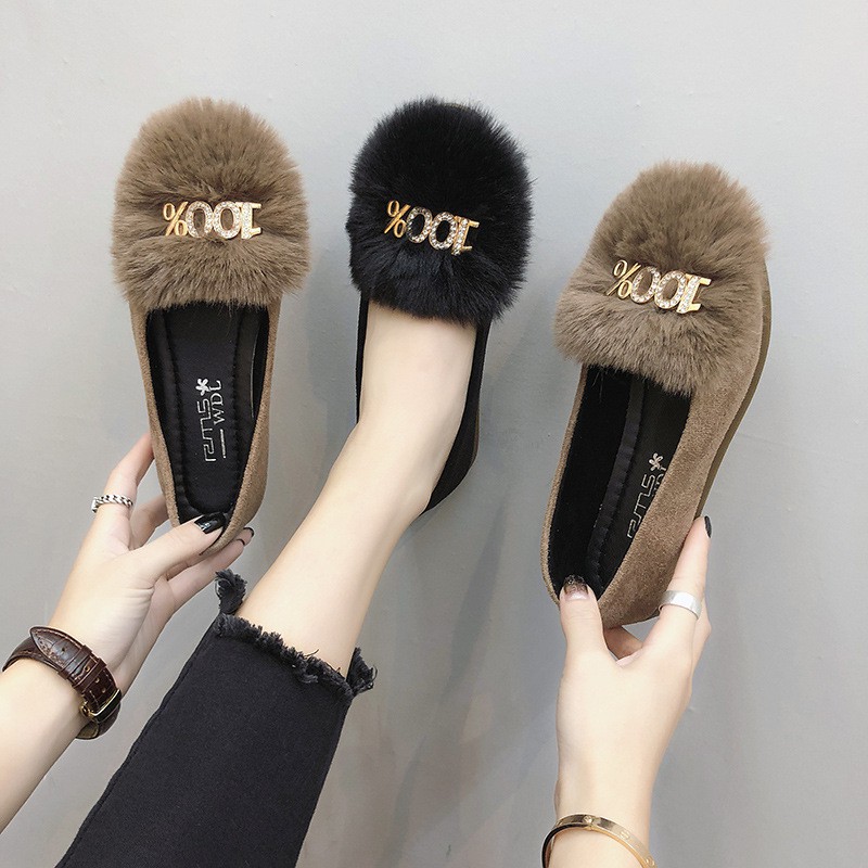 Girls Loafers Flats,Kids Cute Rabbit Ears Rubber Sole Anti-Slip Sneaker Shoes with Hairball,Faux Fur Loafers JHKUNO 