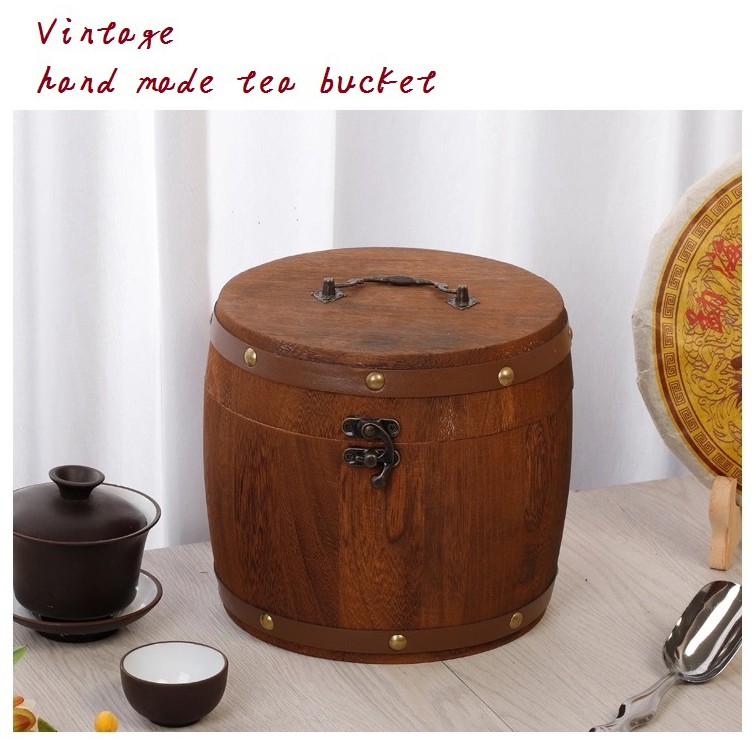 Vintage Retro Canister Mini Wooden Tea Leaf Barrel Tea bucket W/ Lid Wooden Barrel Rice Canister