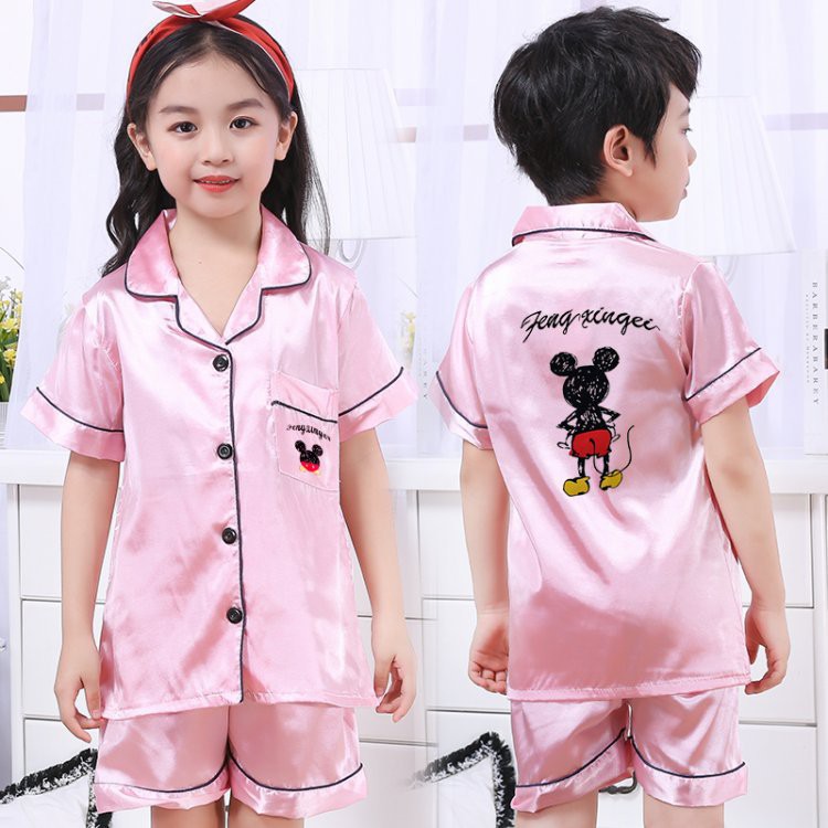 Kids Boys Pyjamas Girls Mickey Fries 2pcs Sleepwear Short Sleeve Top Shorts Set Silk Satin Pajamas Nightwear Shopee Malaysia