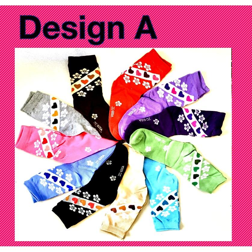 Stylish Women Girl Long Cotton Socks Creative Liner and Heart Design