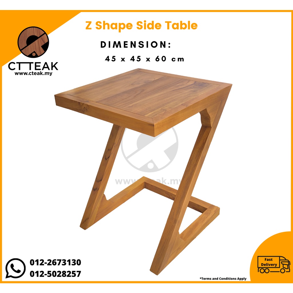 CT Teak Furniture Jati / Teak Wood Side Table Z Shape 100 Solid Teak