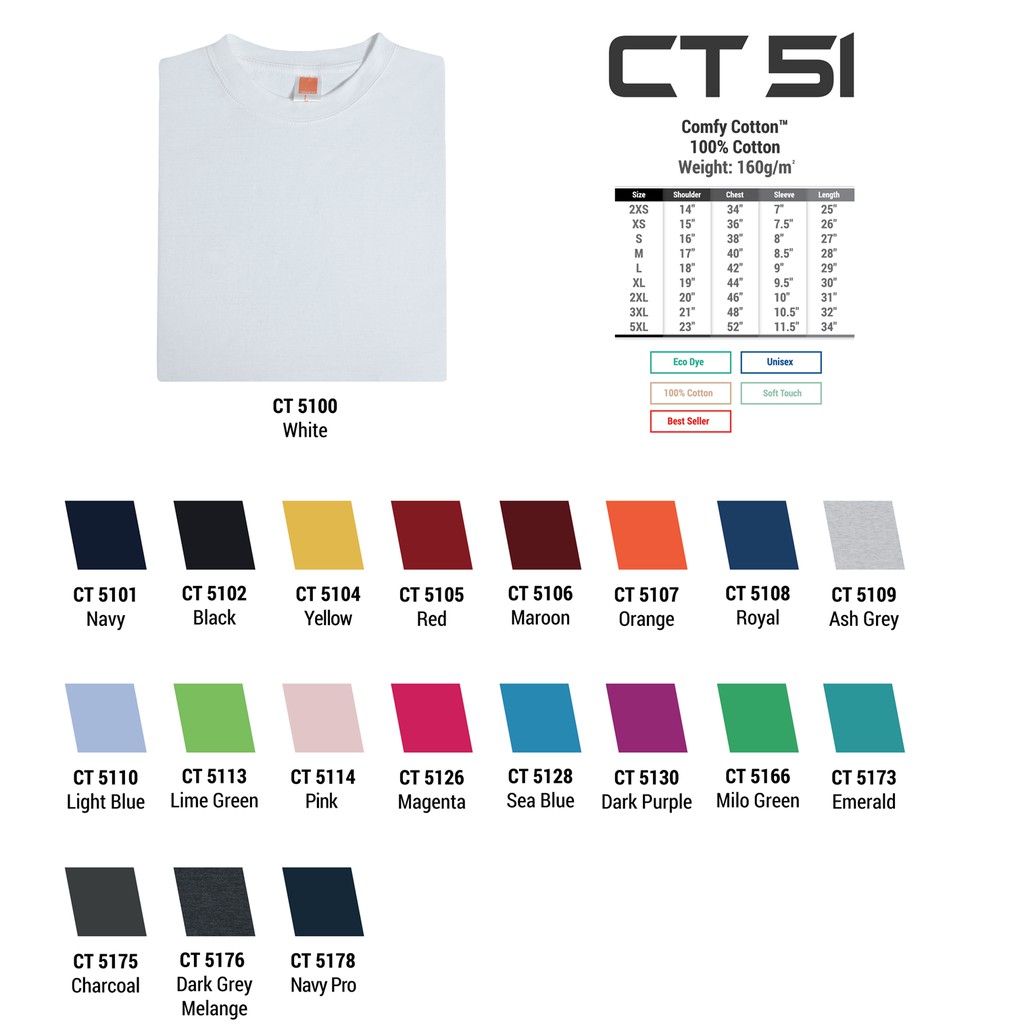 BEST OFFER!! OREN Sport Unisex Round Neck Tshirt 100 Cotton 160gsm (White/Navy/Black/Yellow