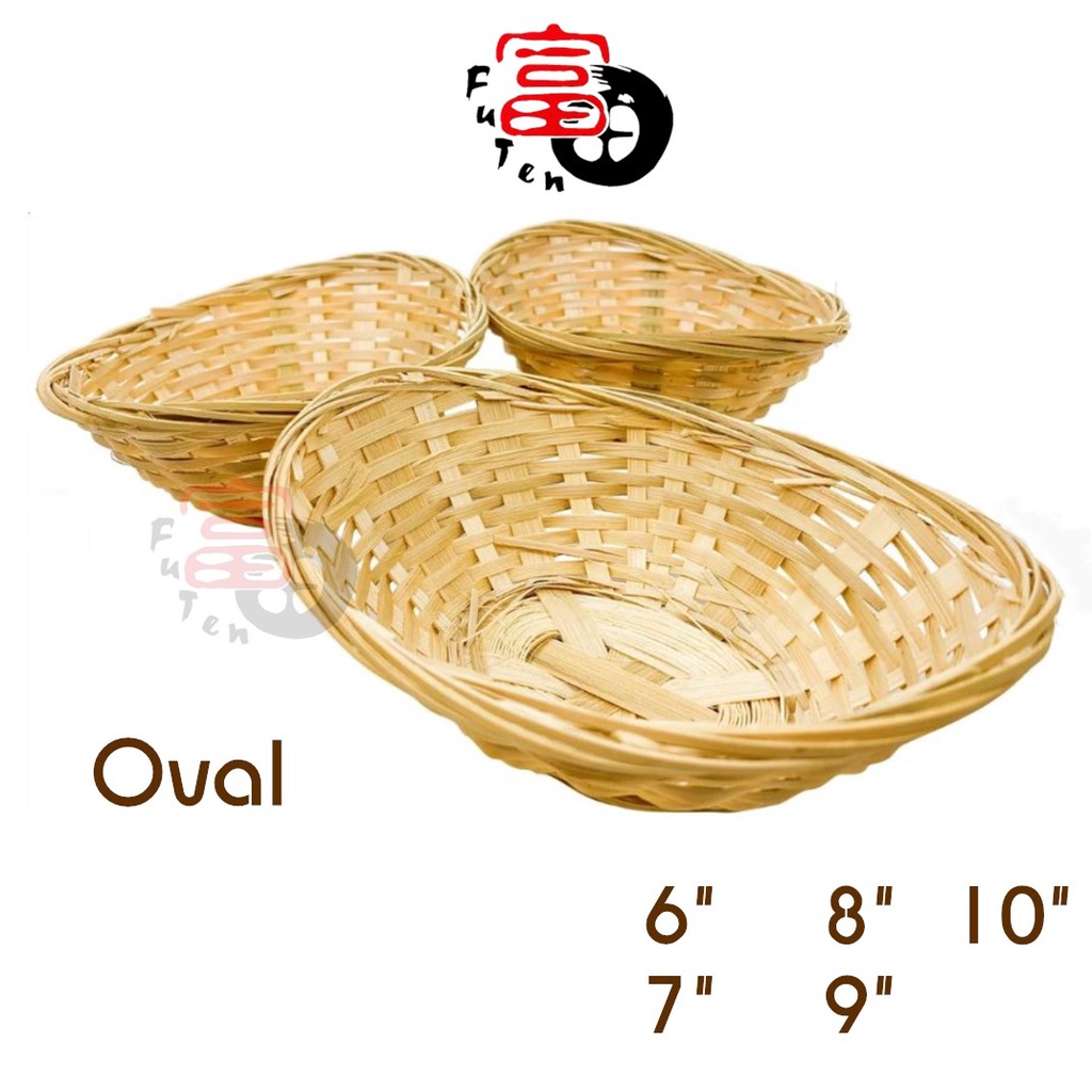 FuTen 6" 7" 8" 9" 10" Bamboo Basket Oval Shape / Food Basket / Fruit