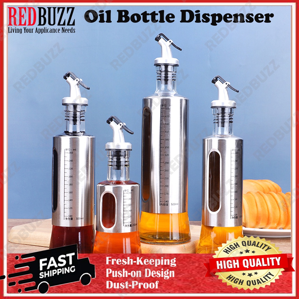 REDBUZZ Oil Storage Bottle Dispenser Stainless Steel Glass Kitchen Soy