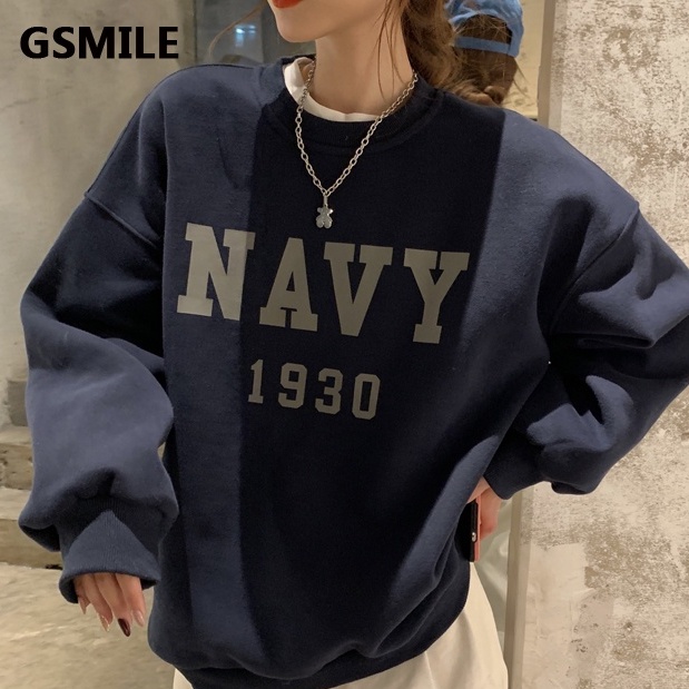 GSMILE(Ready Stock in Malaysia)4 colors Letter Printing Personality Trend Casual R neck hoodie sweater women Oversized Trend Tops