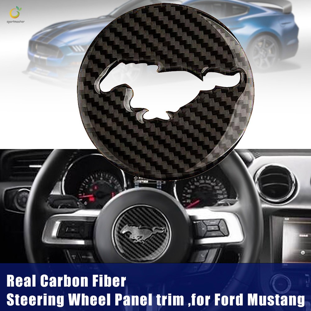 Carbon Fiber Steering Wheel Trim Emblem Cover Sticker for Ford Mustang 2015-2019