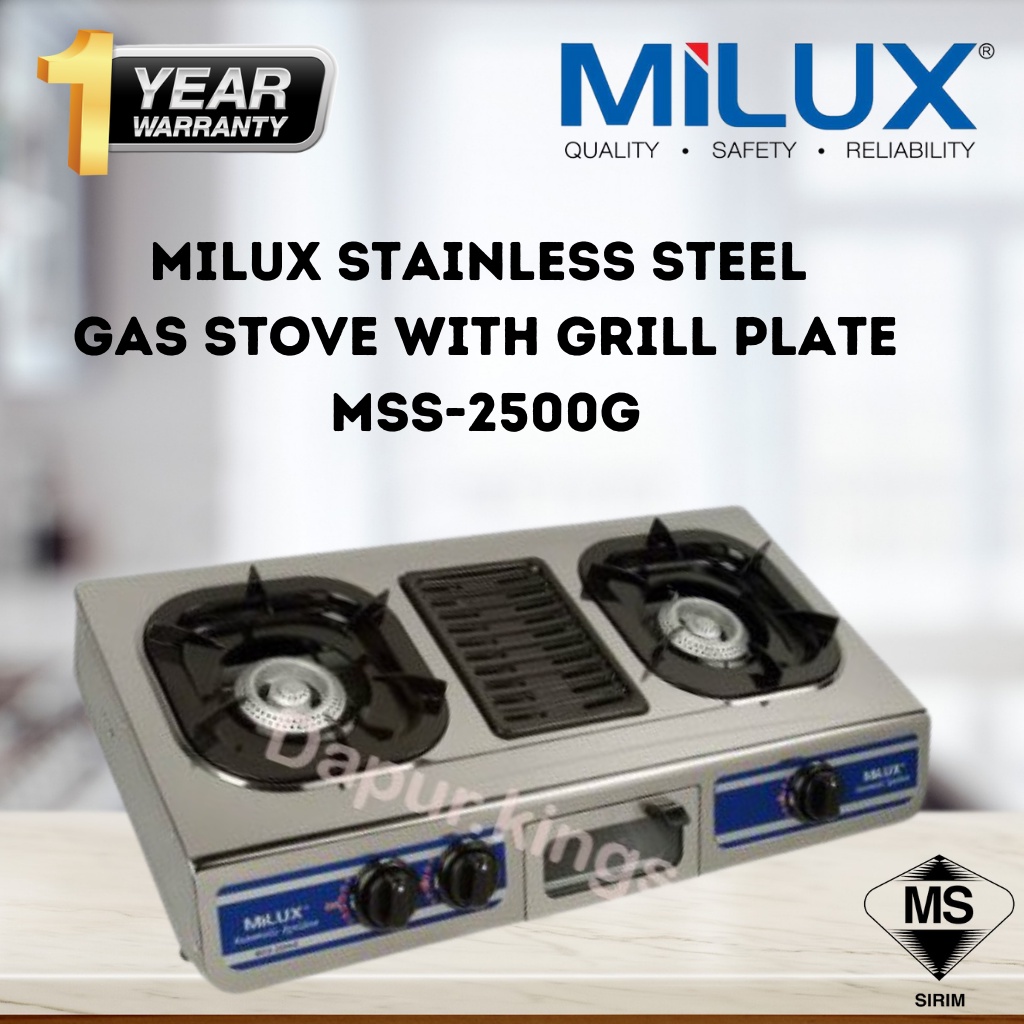 MILUX Double Burner Gas Cooker Stove With Grill Plate [ MSS2500G / MSS2501G ] Dapur Gas