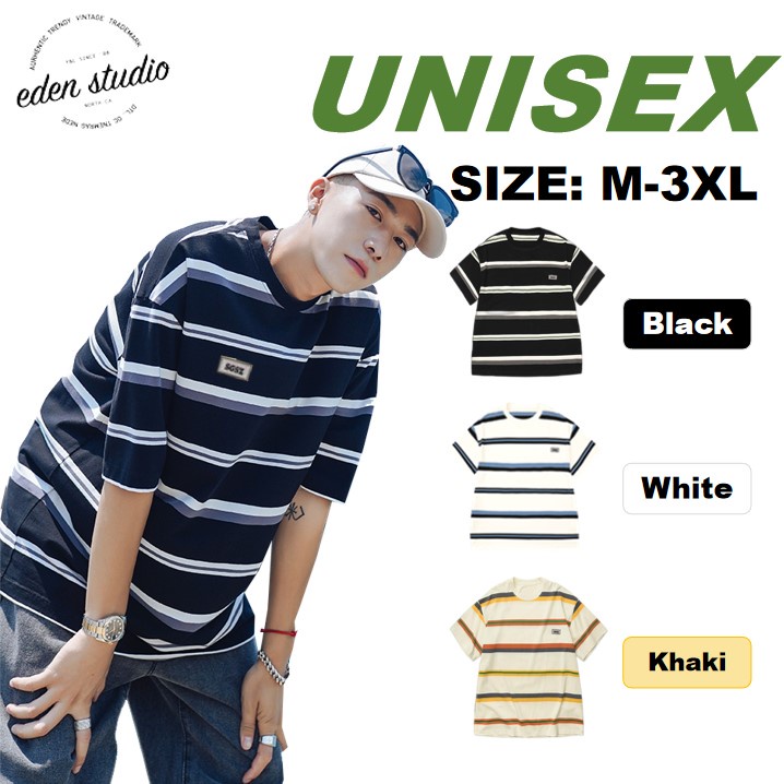 ?Malaysia Spot?2022 New Striped tshirt men Baju T Shirt Belang Lelaki Wanita Oversized Shirt Men Couple summer short-sleeved crew neck t-shirt loose Oversized Tshirt Men Stripe Youth Korean Style Stud