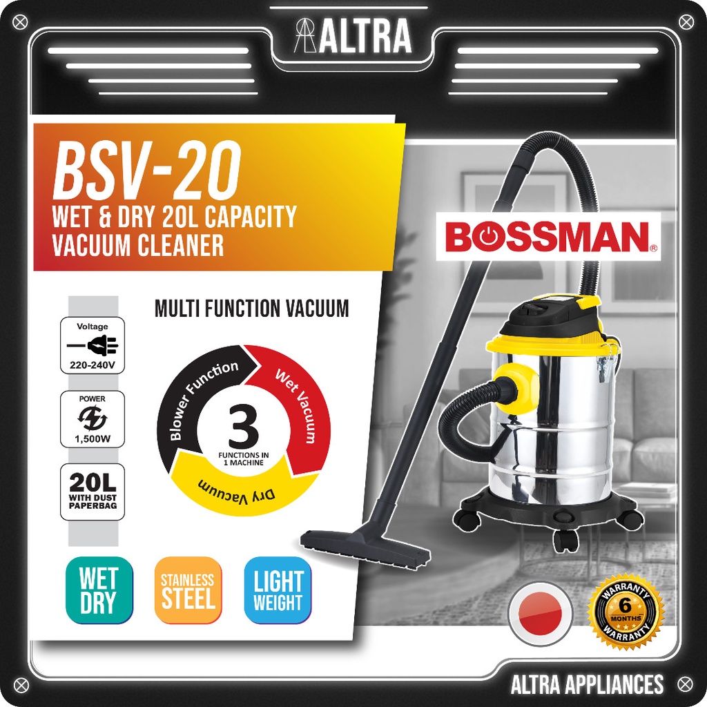 (3 in 1 PRO) 20L & 15L Wet & Dry Vacuum Cleaner + Blower - Wet And Dry Vakuum BOSSMAN - BSV20 / BSV15