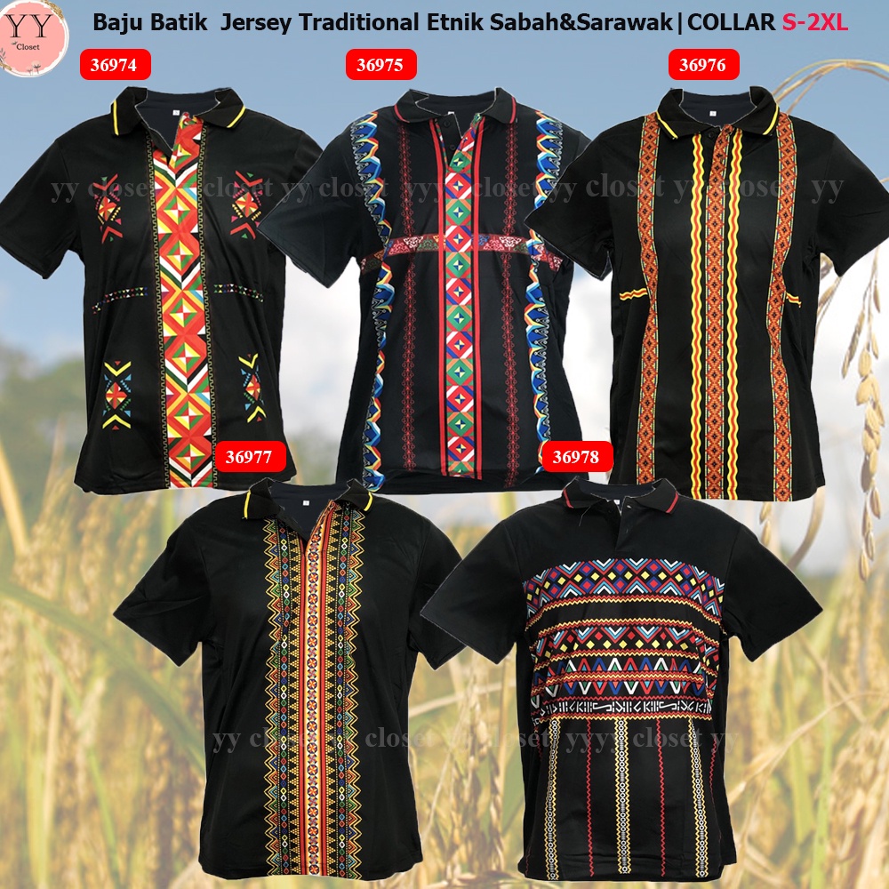 Ready Stock!! Baju Batik Jersey Traditional Etnik Sabah Sarawak- Collar | Size S-2XL